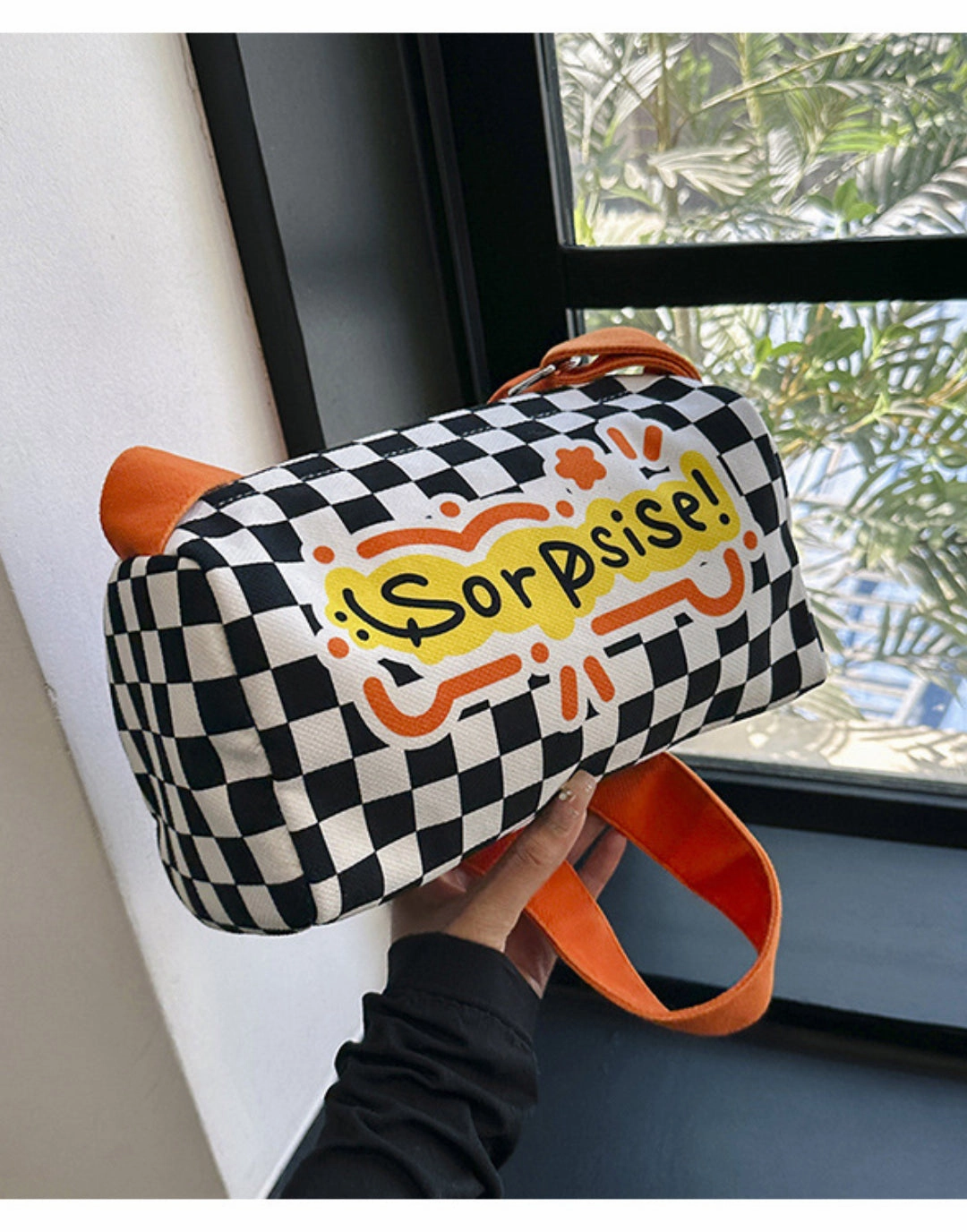 Graffiti canvas bag checkerboard small square bag Purse