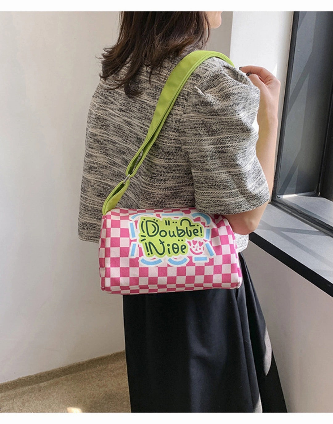 Graffiti canvas bag checkerboard small square bag Purse
