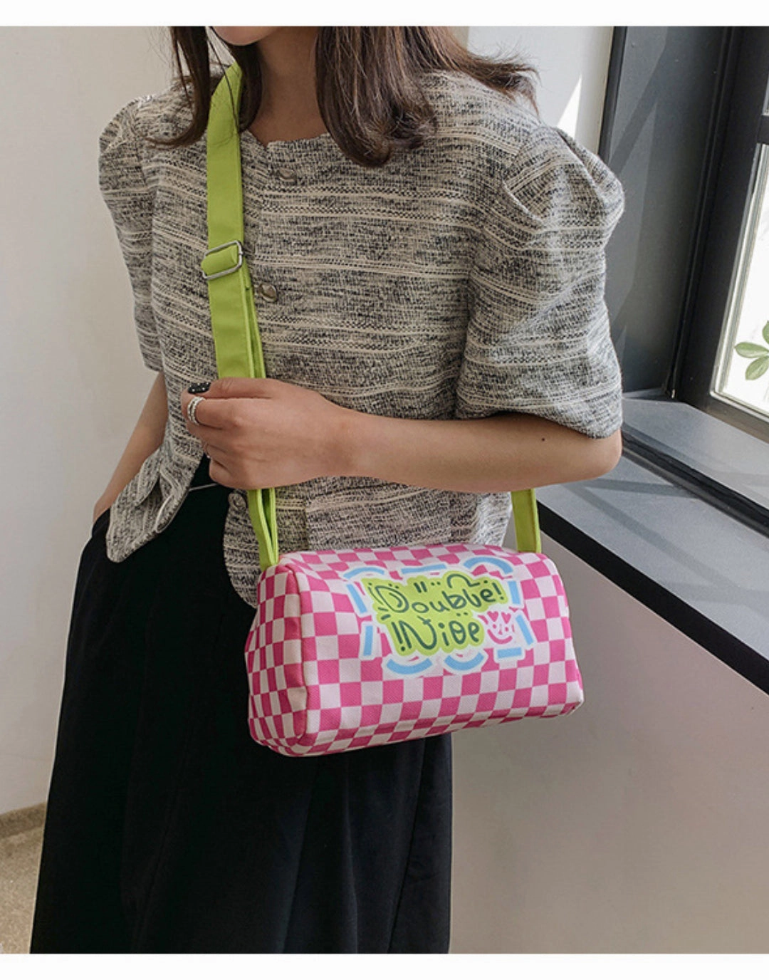 Graffiti canvas bag checkerboard small square bag Purse