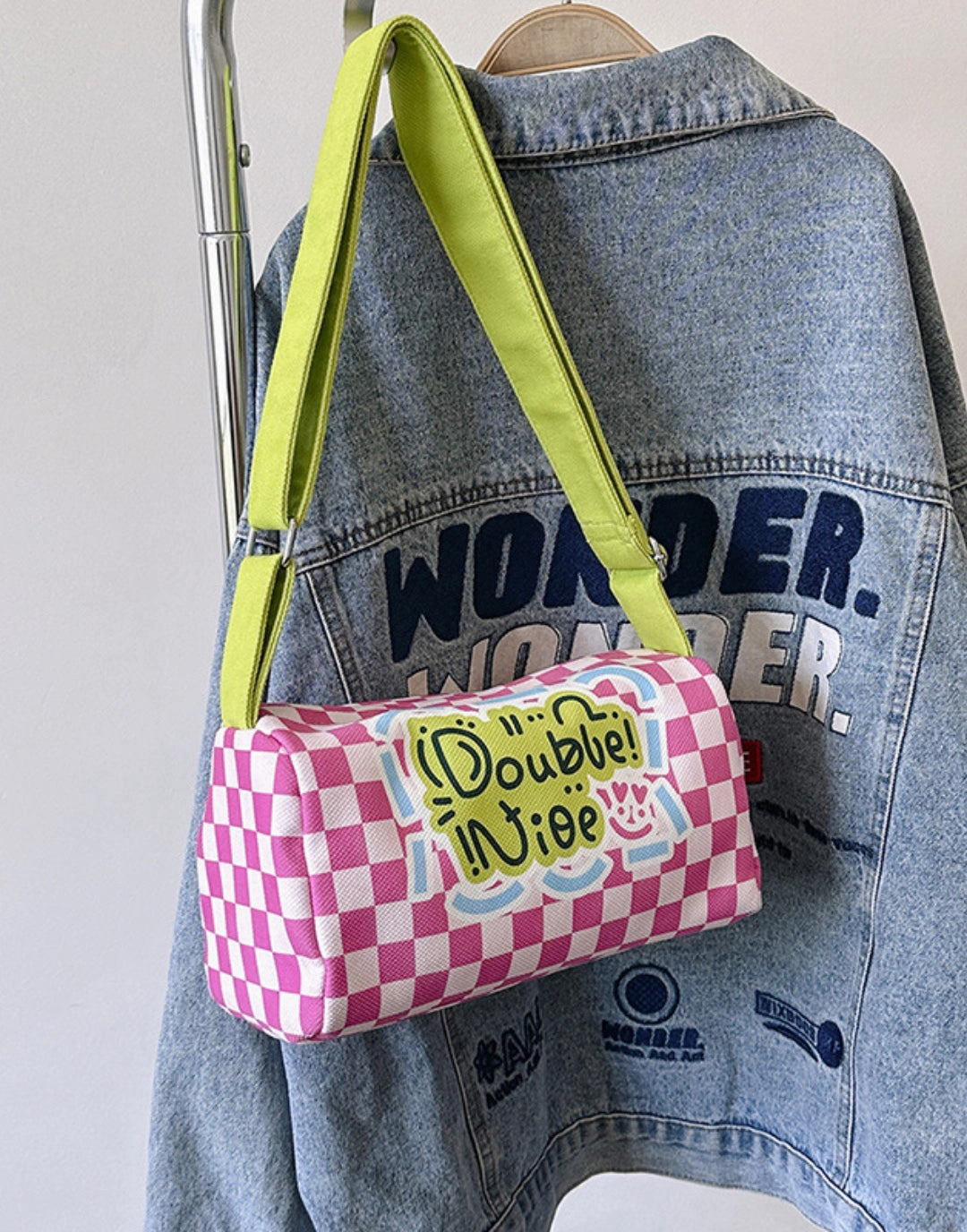 Graffiti canvas bag checkerboard small square bag Purse