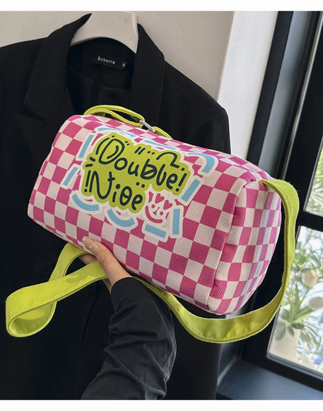 Graffiti canvas bag checkerboard small square bag Purse