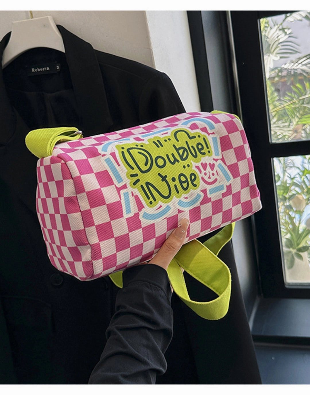 Graffiti canvas bag checkerboard small square bag Purse