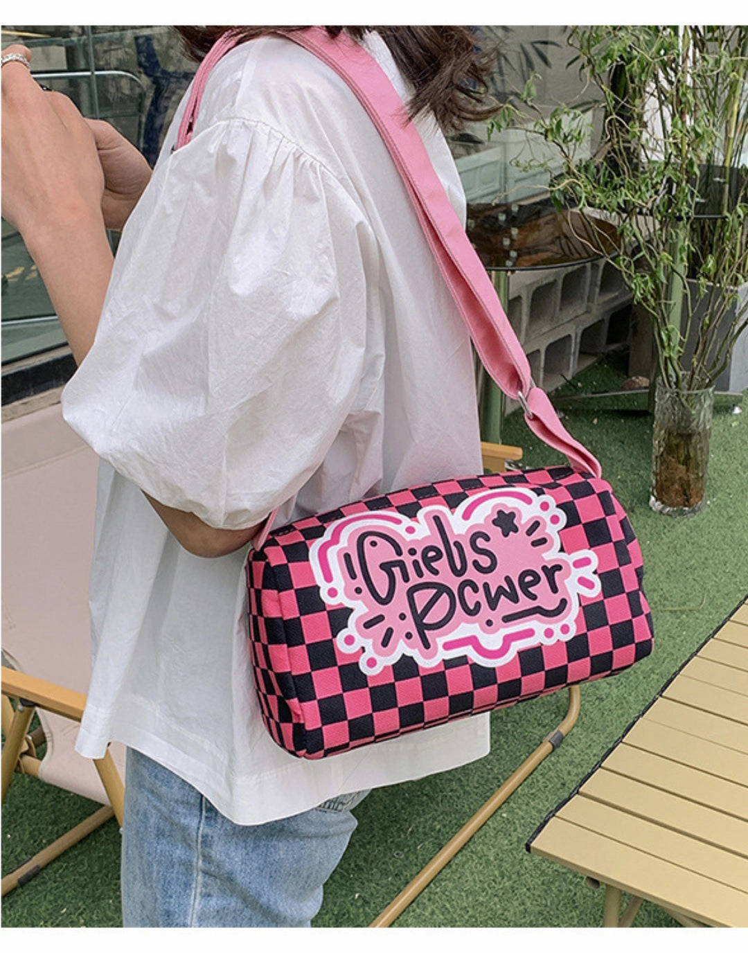 Graffiti canvas bag checkerboard small square bag Purse