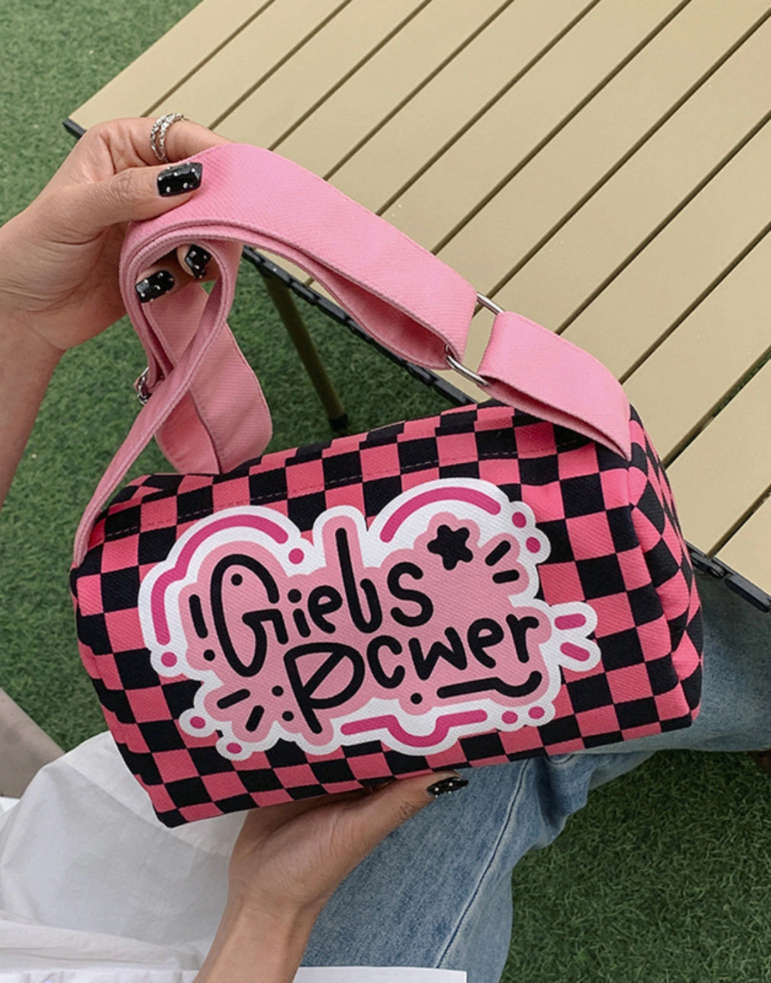 Graffiti canvas bag checkerboard small square bag Purse
