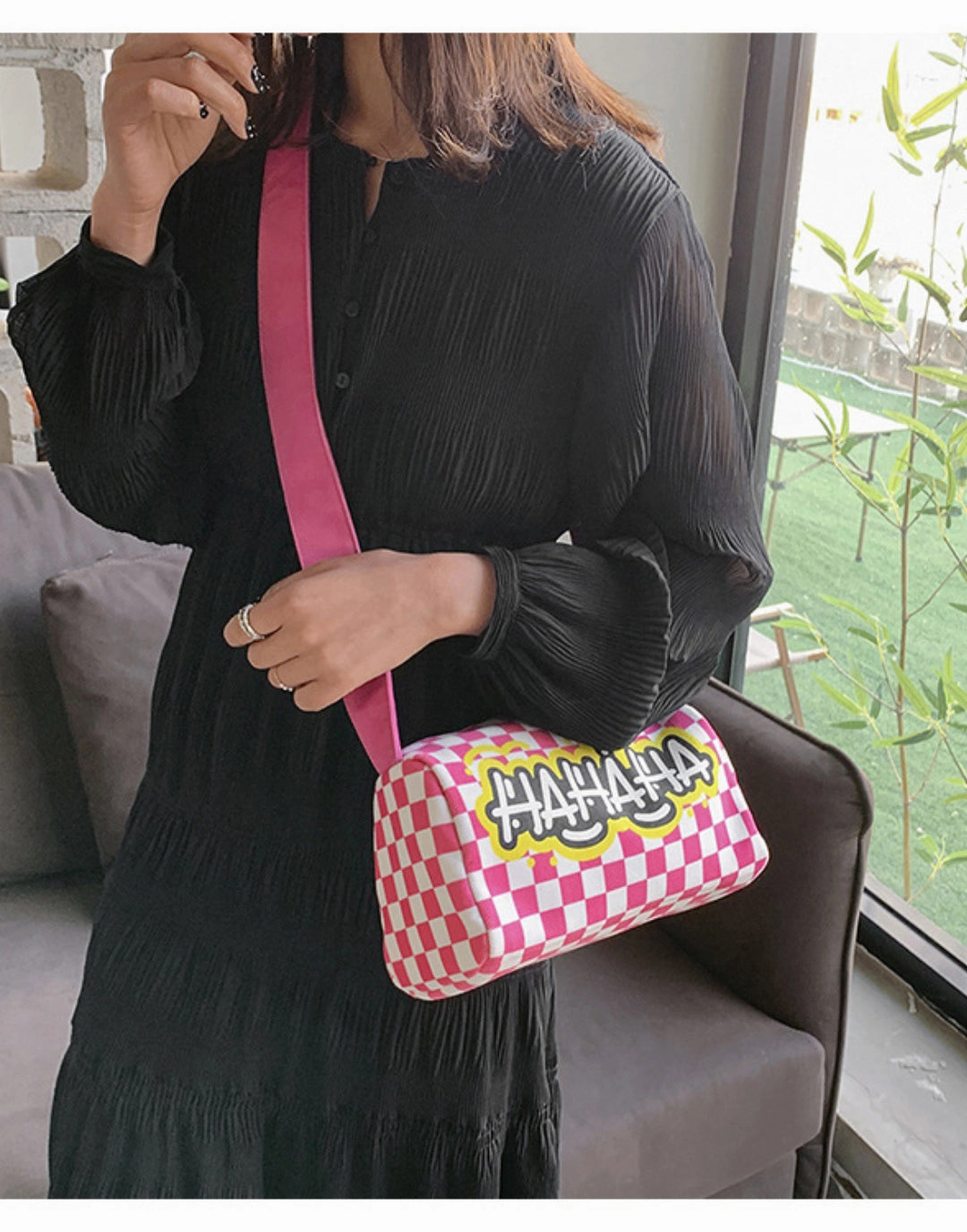 Graffiti canvas bag checkerboard small square bag Purse