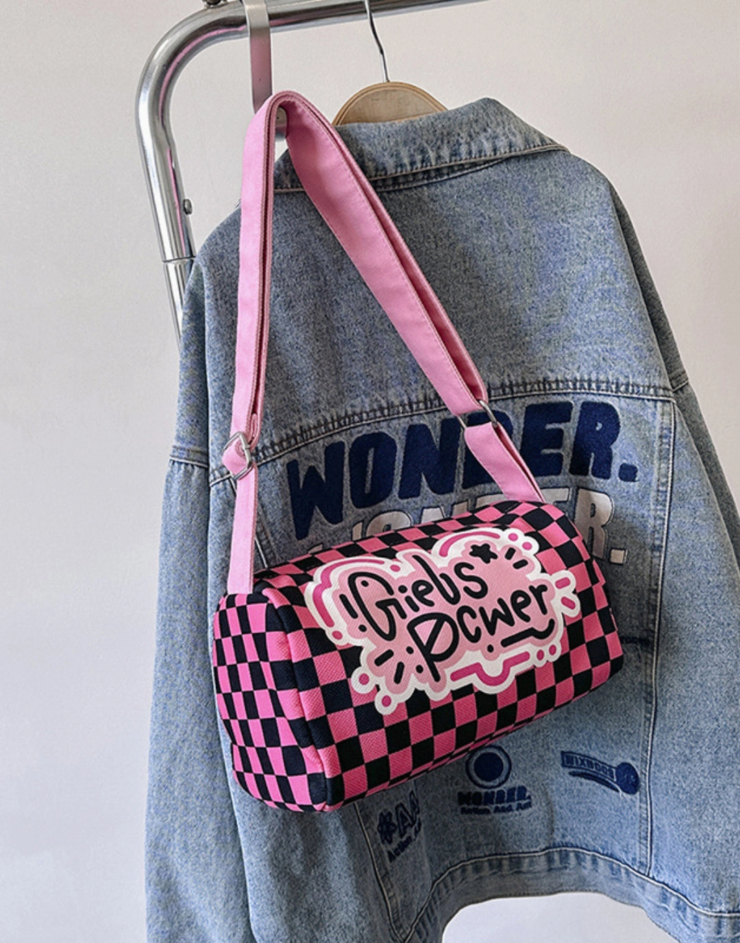 Graffiti canvas bag checkerboard small square bag Purse