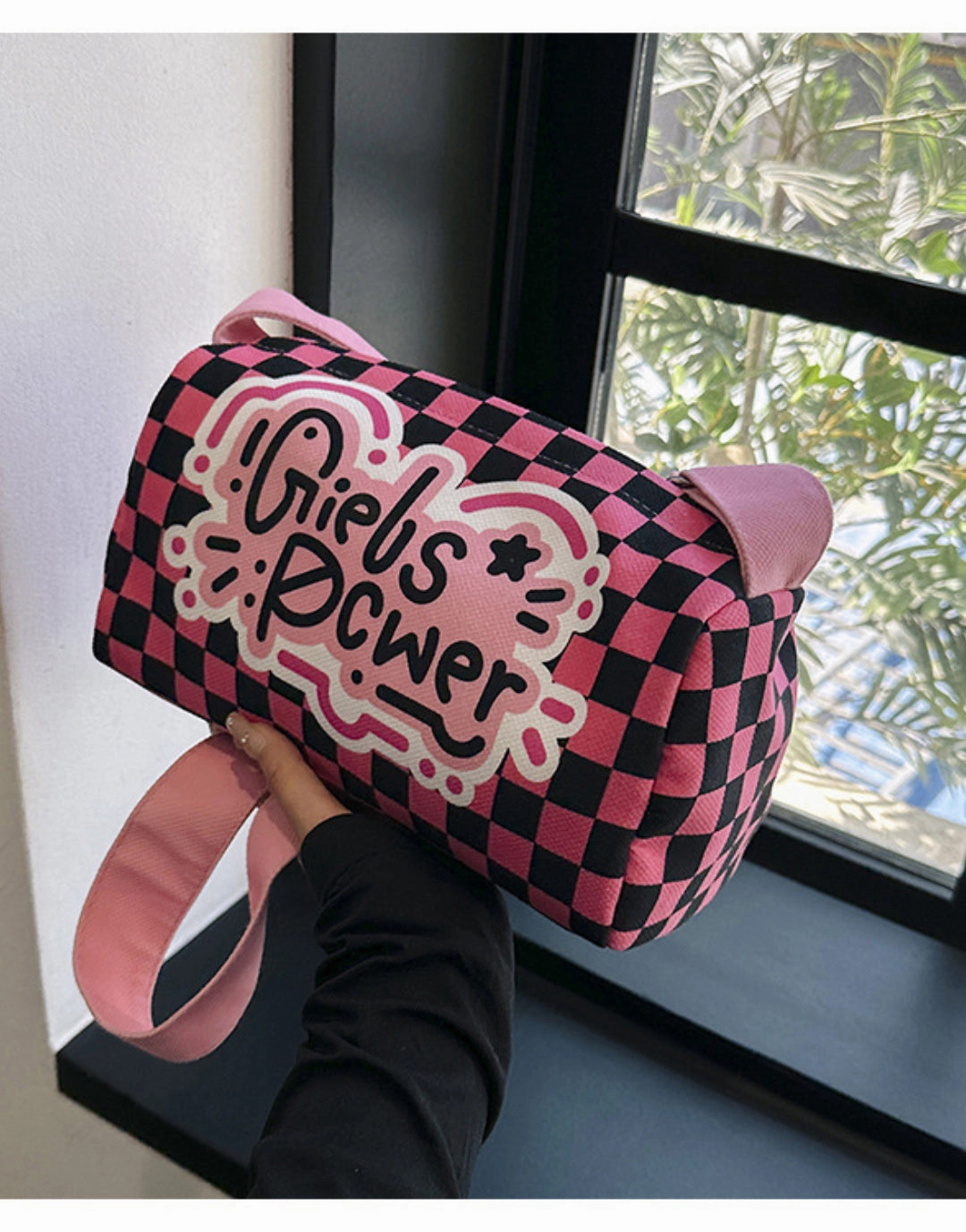 Graffiti canvas bag checkerboard small square bag Purse