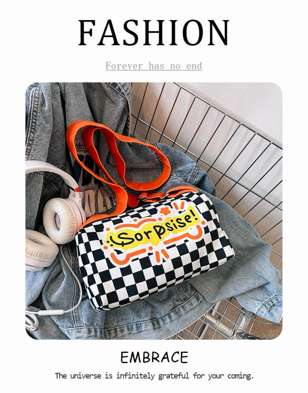 Graffiti canvas bag checkerboard small square bag Purse