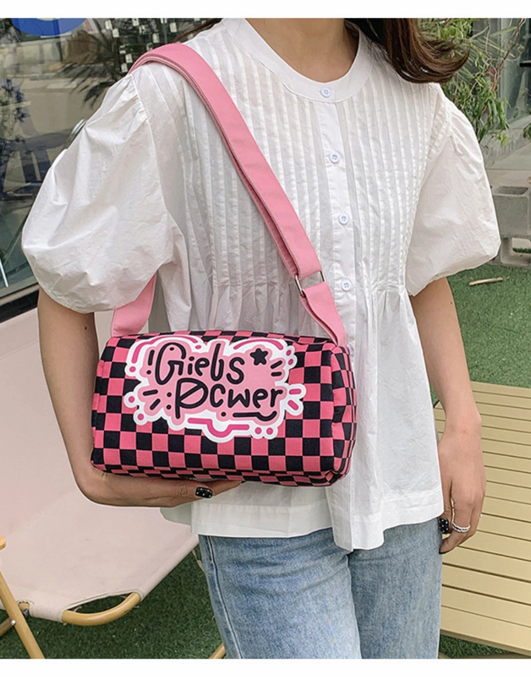 Graffiti canvas bag checkerboard small square bag Purse