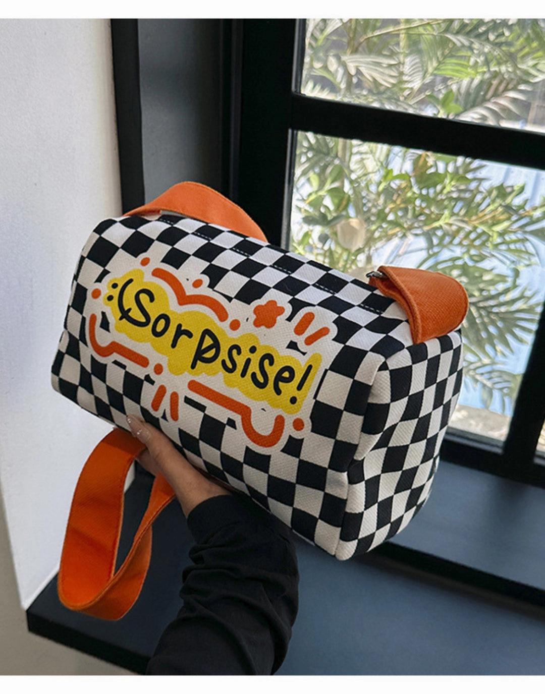 Graffiti canvas bag checkerboard small square bag Purse