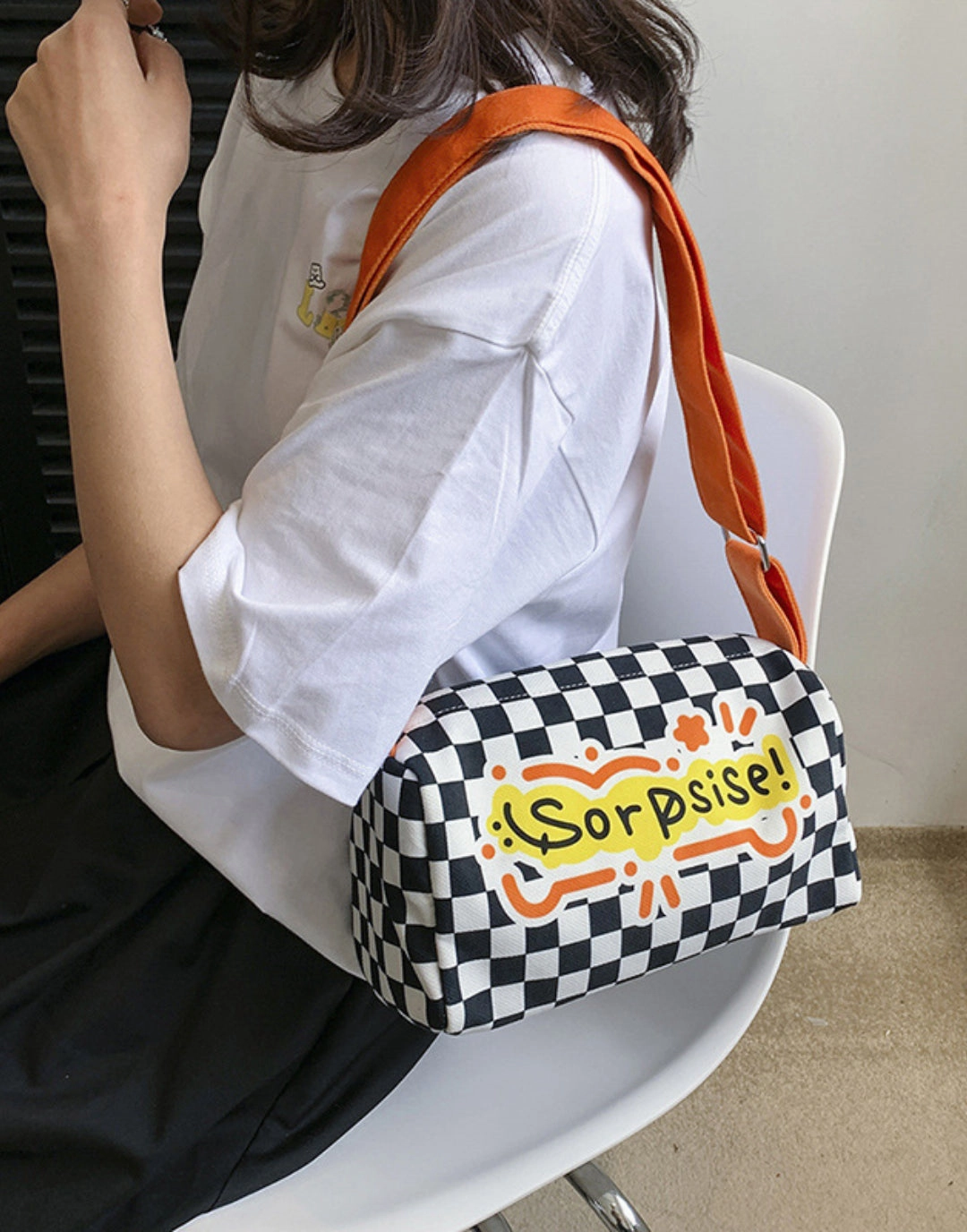 Graffiti canvas bag checkerboard small square bag Purse