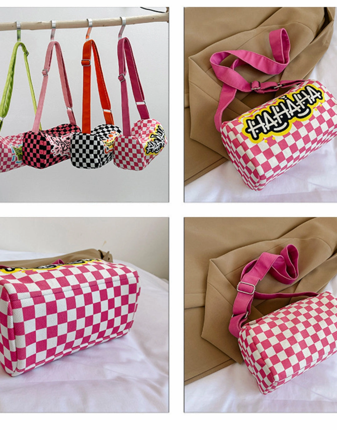 Graffiti canvas bag checkerboard small square bag Purse