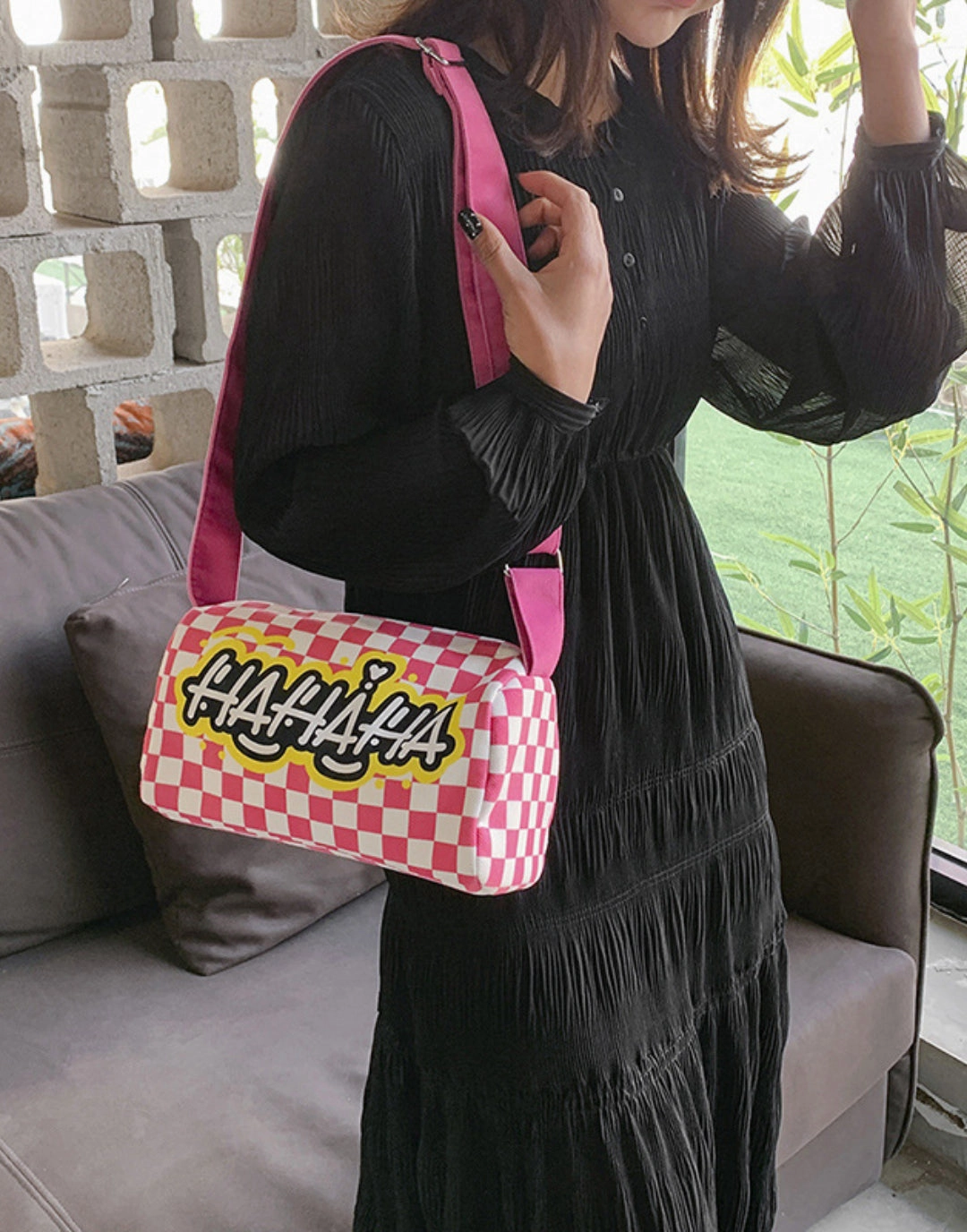 Graffiti canvas bag checkerboard small square bag Purse