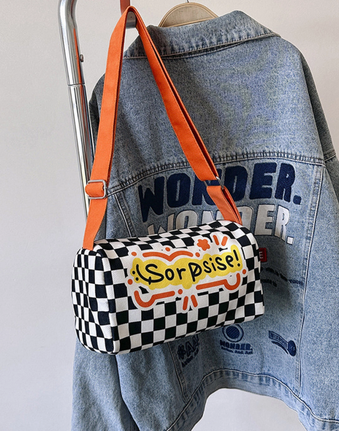 Graffiti canvas bag checkerboard small square bag Purse