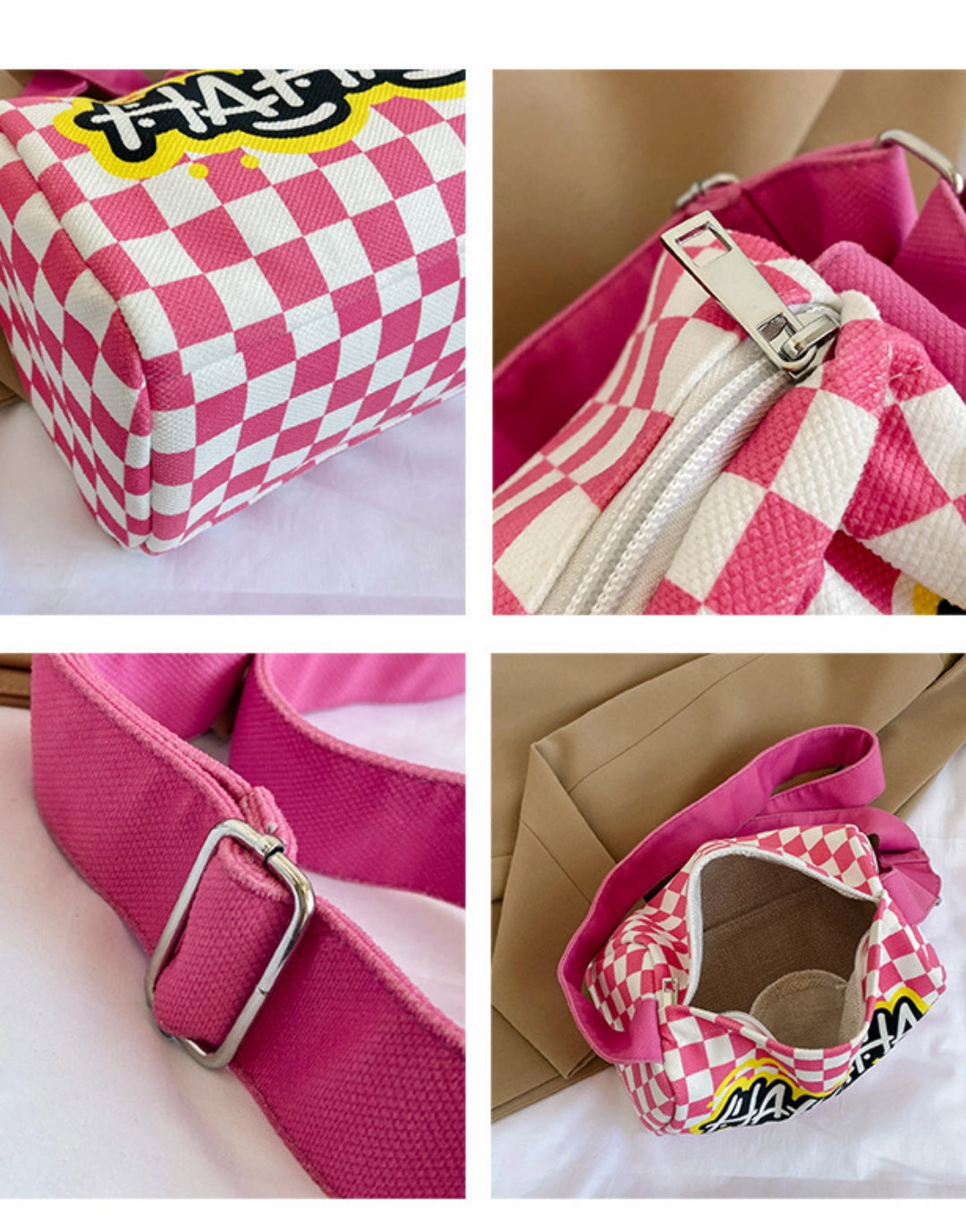 Graffiti canvas bag checkerboard small square bag Purse