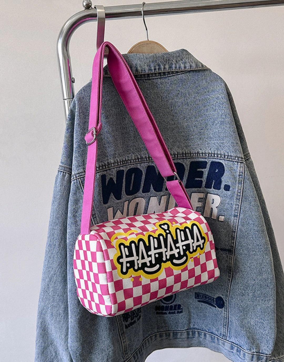 Graffiti canvas bag checkerboard small square bag Purse