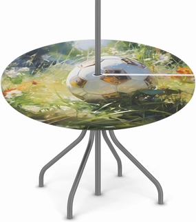 Grassland Football Outdoor Circular Tablecloth with Elastic Edges and Waterproof Umbrella Holes, Suitable for Indoor and Outdoor Activities Such as picnics, barbecues, Gardens, etc(45-56in)