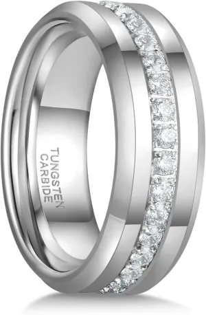 Greenpod 6mm 8mm Tungsten Carbide Rings for Men Silver/Gold Cubic Zirconia Eternity Wedding Band Women High Polish Comfort Fit Size 6-13