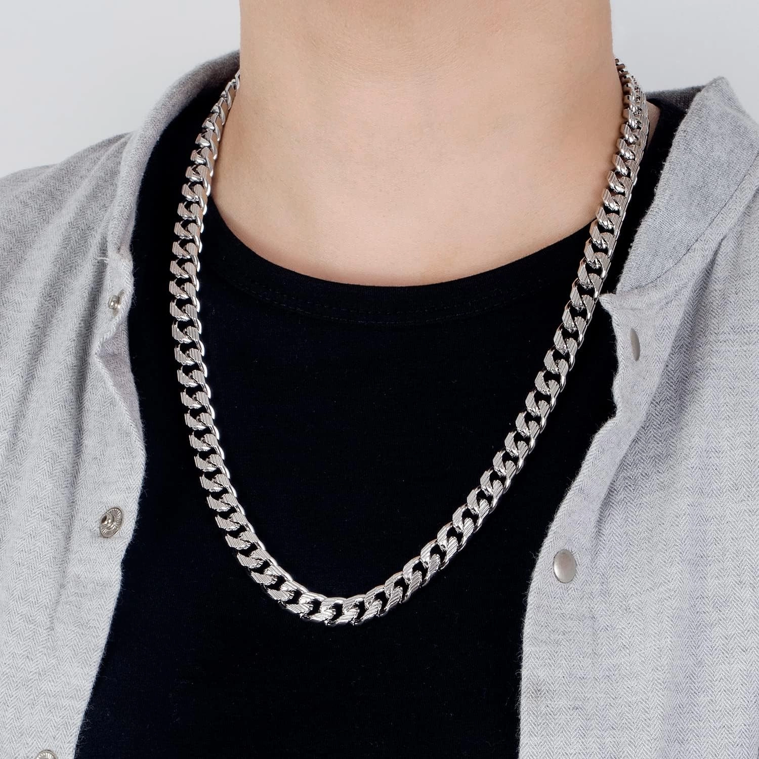 H&Beautimer Men Fashion 925 Sterling Silver Classic Cuban Necklace 10mm-18 20 "22" 24" 26" 28" Curb Cuban ChainSolid Thick Large Link Chocke rFor Man & Boys Jewelry Gift