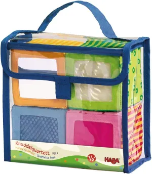 HABA Soft Blocks for Babies 6-12 Months, Happy Quartett Sensory Toy Features a Unique Sound & Texture in All 4 Baby Blocks for 6-12 Months