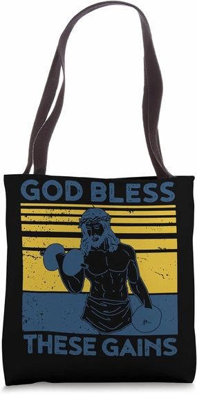 Hallowed Be Thy Gains Jesus Weight Lifting Workout Tote Bag