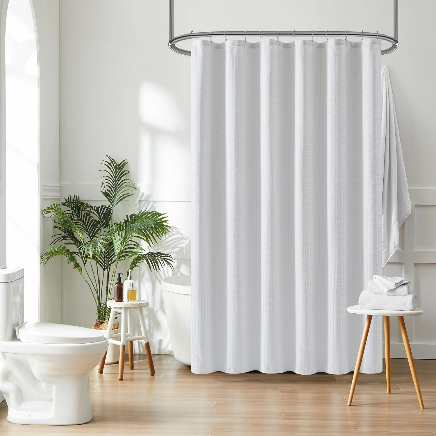 HALSTON H White Shower Curtain – Modern Neutral Bathroom Curtain, Water-Repellent Fabric, Machine Washable, 72x72 Inches, Elegant Spa-Inspired Design, Minimalist Home Decor