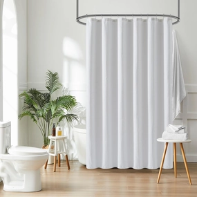 HALSTON H White Shower Curtain – Modern Neutral Bathroom Curtain, Water-Repellent Fabric, Machine Washable, 72x72 Inches, Elegant Spa-Inspired Design, Minimalist Home Decor