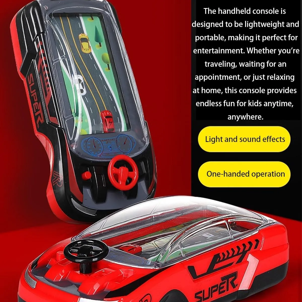 Handheld Racing Car Game, Handheld Car Game, Portable Dual Player Race Game, Family Fun Video Games, Children's Thinking Training, Parent-Child Interactive Games(Black red)