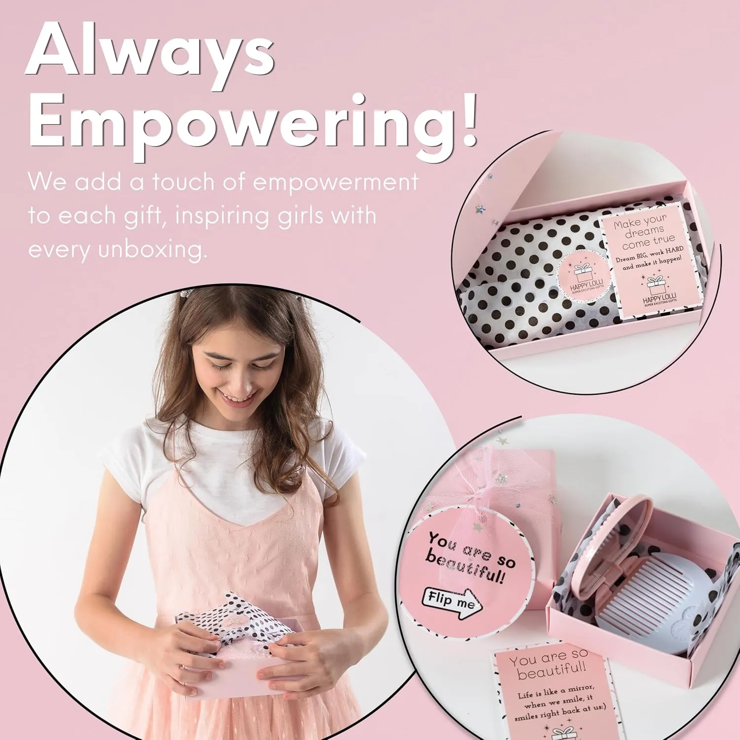 HAPPY LOLLI Gift Basket for Tween & Teen Girls – 8 Trendy Gifts with Tasks & Empowering Cards – Great for Birthdays.