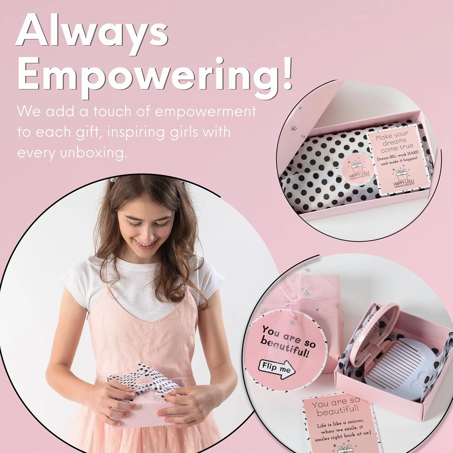 HAPPY LOLLI Gift Basket for Tween & Teen Girls – 8 Trendy Gifts with Tasks & Empowering Cards – Great for Birthdays.