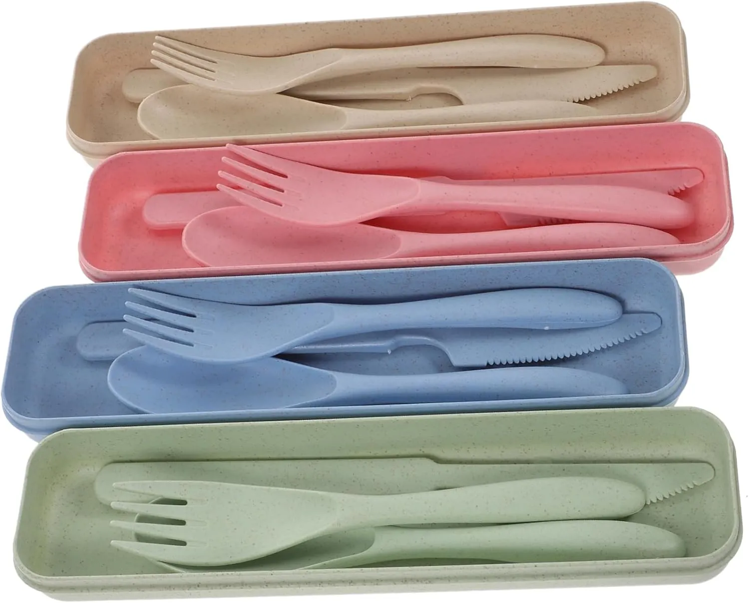 Happyyami 4Sets Portable Utensils Set Compact Forks and Spoons for Lunch Box Reusable Tableware with Case Lightweight Travel Cutlery Colors