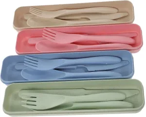 Happyyami 4Sets Portable Utensils Set Compact Forks and Spoons for Lunch Box Reusable Tableware with Case Lightweight Travel Cutlery Colors