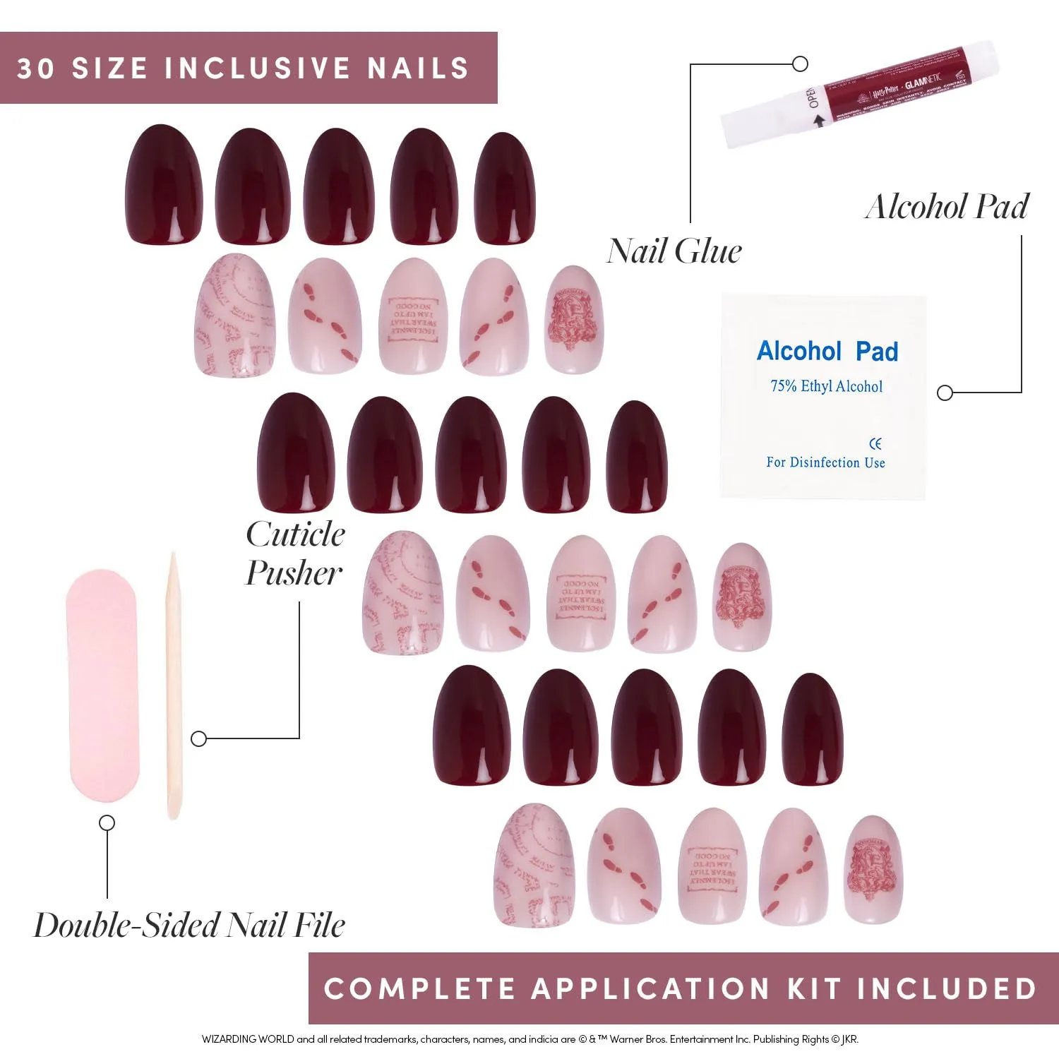 Harry Potter™ x Glamnetic Press On Nails - Marauder's Map™ | Color Changing Graphic Short Oval False Nails, Reusable Stick On Fake Nails with Glue | Salon Quality | 15 Sizes - 30 Nail Kit