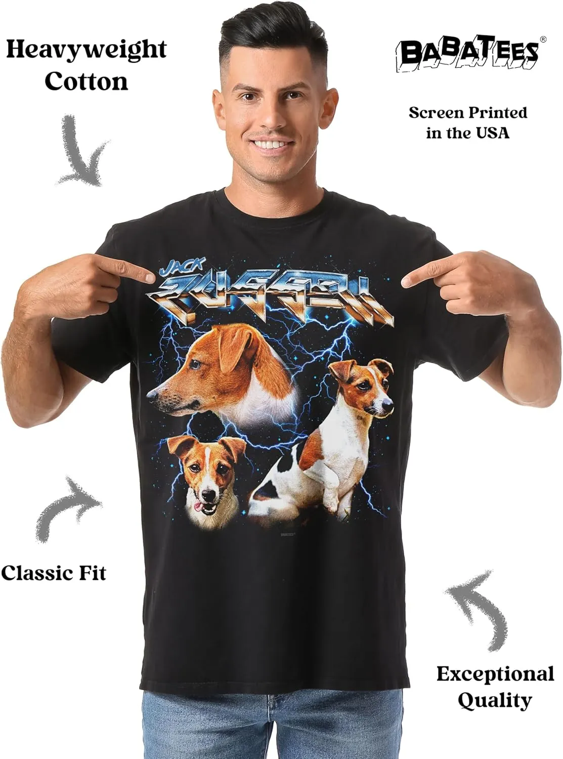 Heavy Metal Tshirt for Men & Women 80s 90s Glam Rock Style with Epic Stars and Lightning