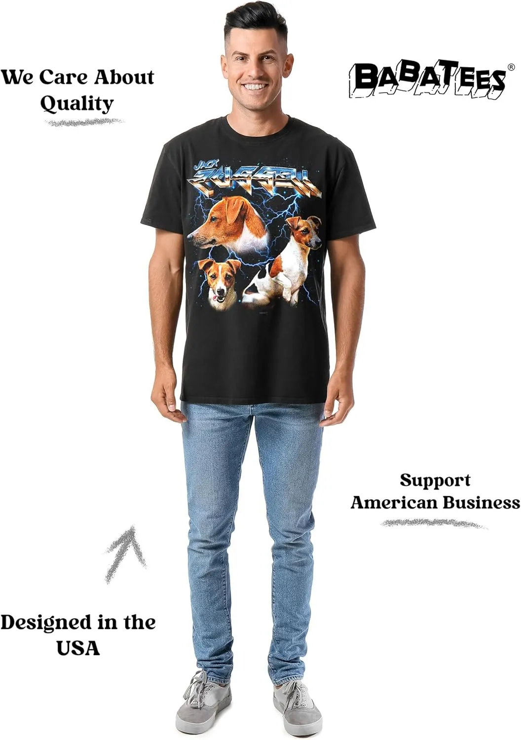 Heavy Metal Tshirt for Men & Women 80s 90s Glam Rock Style with Epic Stars and Lightning