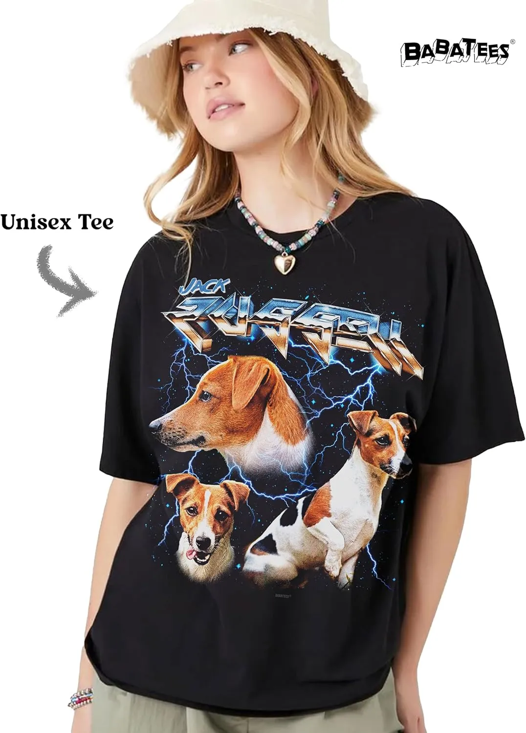 Heavy Metal Tshirt for Men & Women 80s 90s Glam Rock Style with Epic Stars and Lightning