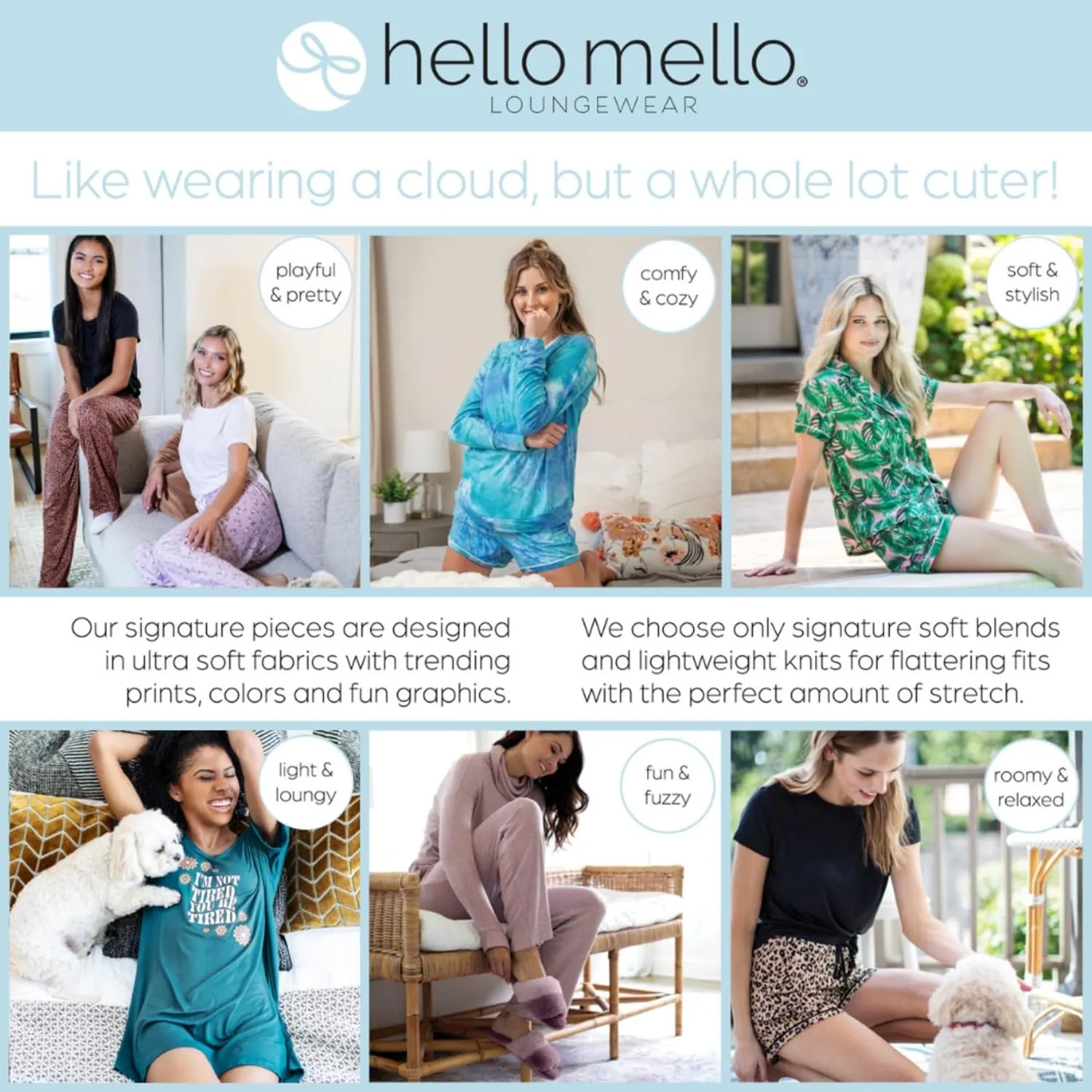 Hello Mello Women’s Sleep and Lounge Pajamas Top Short Sleeve Crewneck Lightweight Dream Tee Shirt