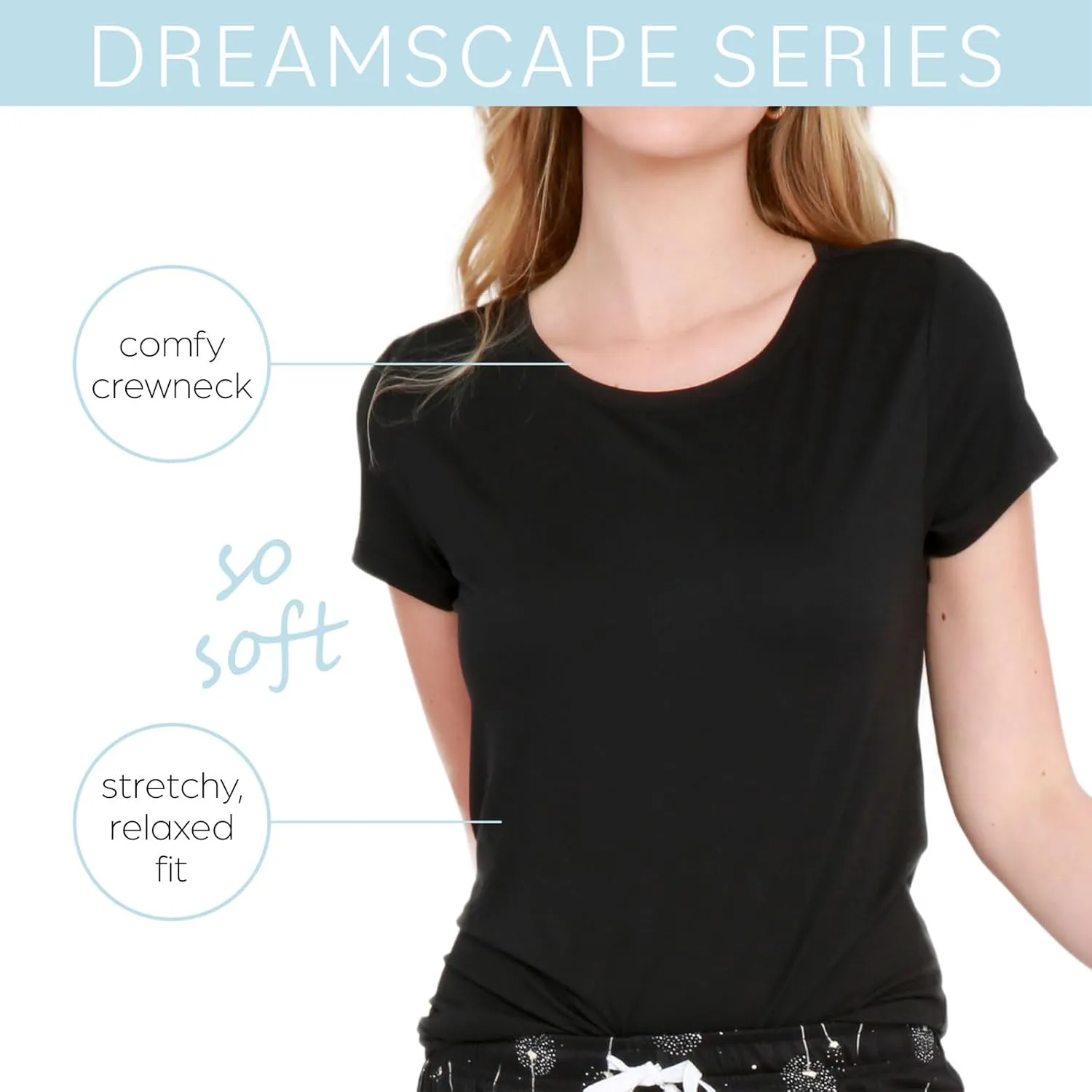 Hello Mello Women’s Sleep and Lounge Pajamas Top Short Sleeve Crewneck Lightweight Dream Tee Shirt