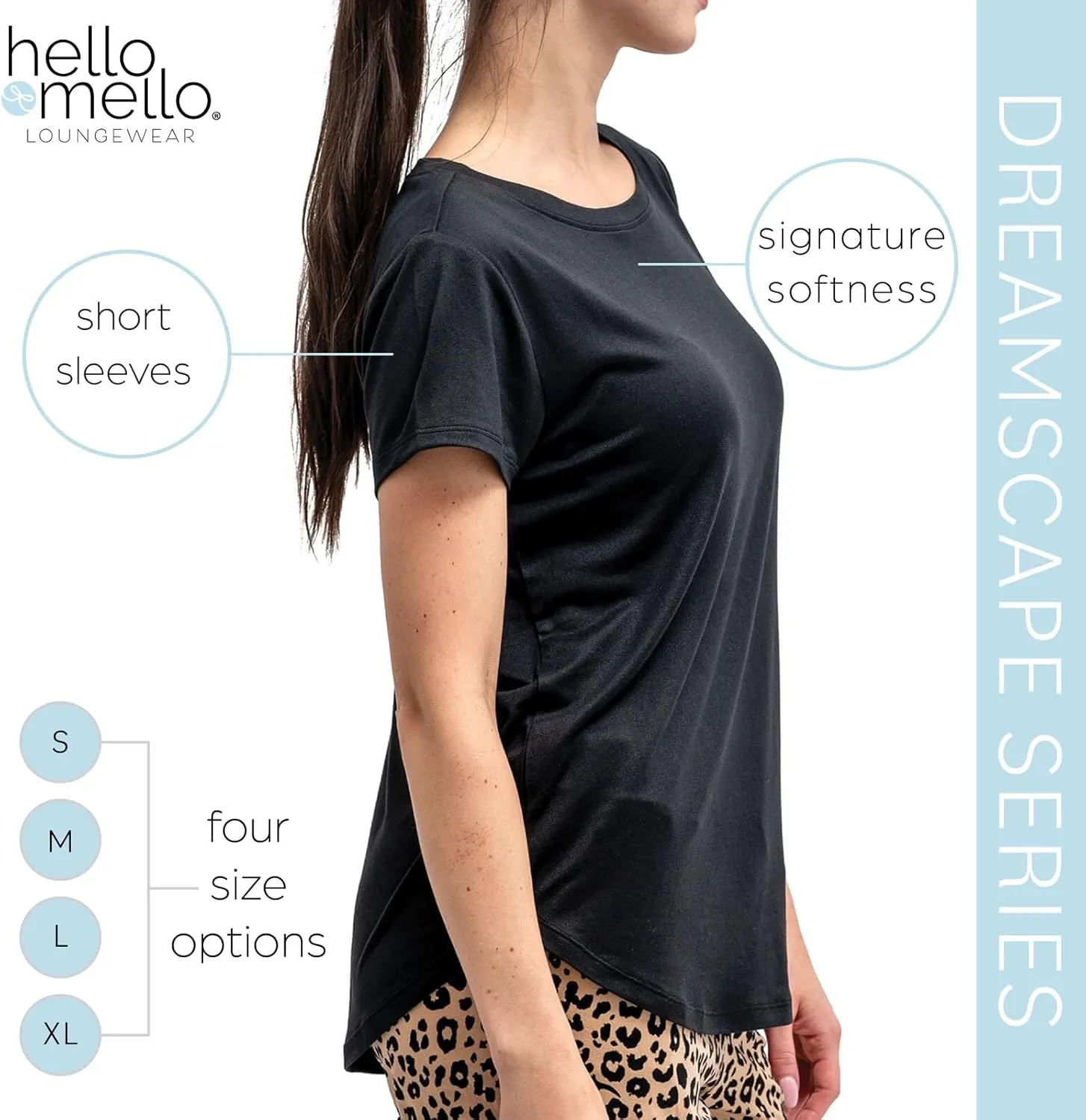 Hello Mello Women’s Sleep and Lounge Pajamas Top Short Sleeve Crewneck Lightweight Dream Tee Shirt
