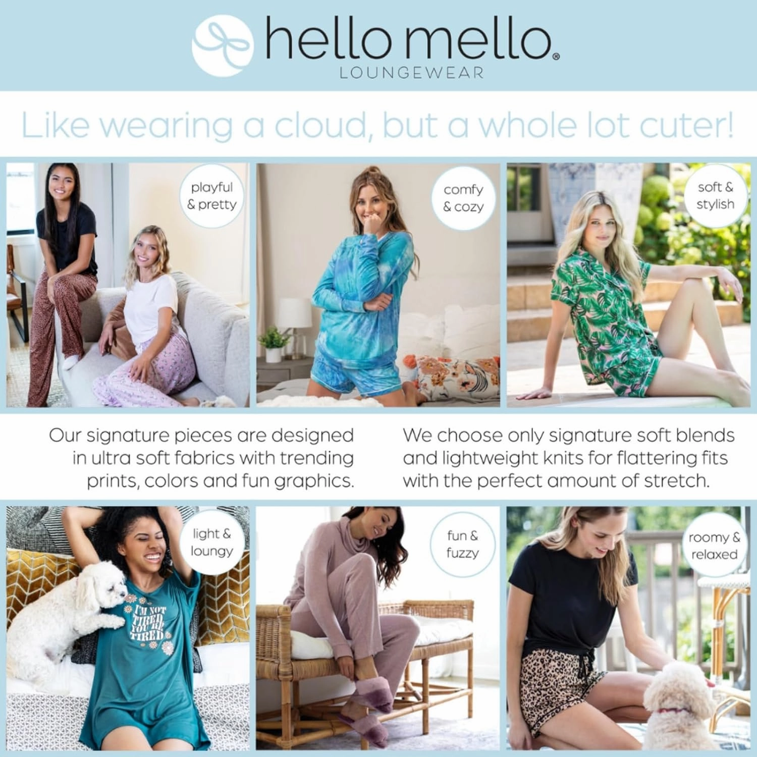 Hello Mello Women’s Sleep and Lounge Pajamas Top Short Sleeve Crewneck Lightweight Dream Tee Shirt