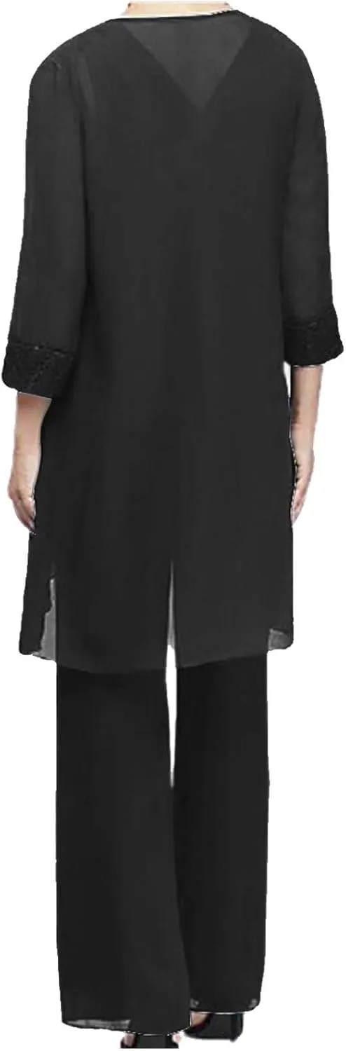 HGps8w Women 3 Pieces Mother of The Groom Pant Suits Elegant Chiffon Wedding Guest Formal Mother of The Bride Outfit Sets