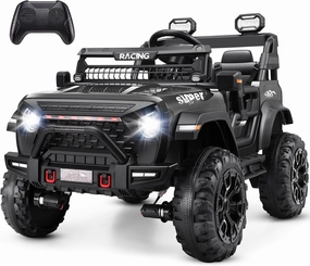 Hikole 24V Ride on Car with Remote Control, 2 Seater Electric Car for Kids w/20 Inch Wide Seat, 4x100W Motor, LED Headlight & Music Player, Power Car Wheels Ride on Toys for Boys Girls, Black