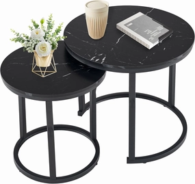 Hoctieon Nesting Coffee Tables, Round Nesting Tables Set of 2, End Tables, Stacking Nesting Tables for Living Room, Circle Coffee Tables, Side Tables Wooden Table Top, Black