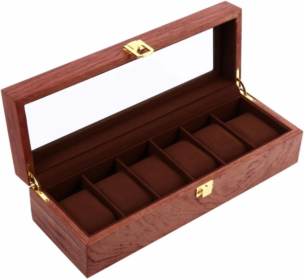 Homoyoyo 1Pc Slot Wooden Watch Box Organizer with Transparent Lid Durable Storage Case for Watches Elegant Design for Home present Display
