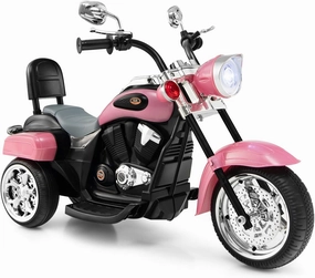 HONEY JOY Pink Kids Motorcycle, 6V Battery Powered Toddler Chopper Motorbike Ride On Toy w/Horn & Headlight, Foot Pedal, 3-Wheel Mini Electric Motorcycle for Kids, Gift for Boys Girls(Pink)