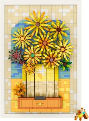 HONLANCH Sunflower Micro Building Blocks Set（1559 Pieces）,3D Photo Frame Art with Bracket,Room Decor Gift for Adult and Kid