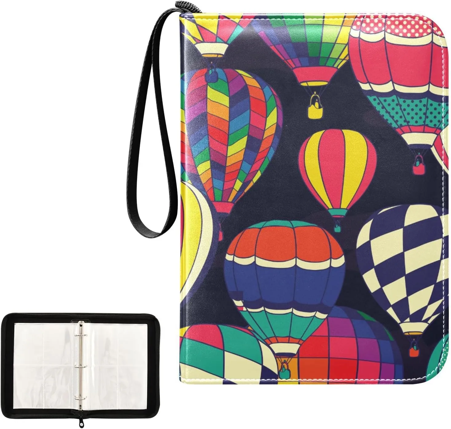 Hot Air Balloons Card Binder 4 Pocket Trading Card Holder Book with 50 Sleeves Card Holder Album Fits 400 Cards 3 Rings Display Case for Game Cards