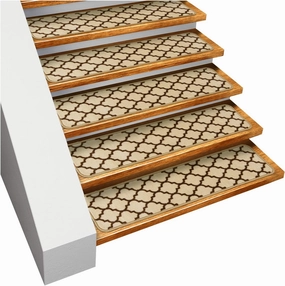 House, Home and More Set of 15 Skid-Resistant Carpet Stair Treads – Moroccan Trellis Lattice – Vanilla Cream & Coffee Brown – 9 Inches X 36 Inches