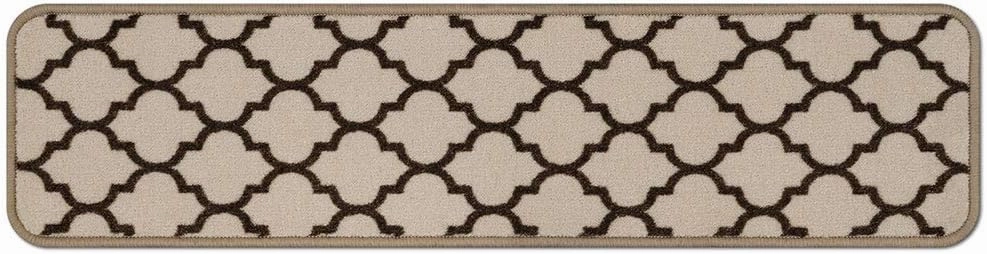 House, Home and More Set of 15 Skid-Resistant Carpet Stair Treads – Moroccan Trellis Lattice – Vanilla Cream & Coffee Brown – 9 Inches X 36 Inches