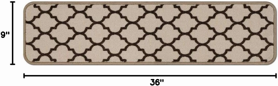House, Home and More Set of 15 Skid-Resistant Carpet Stair Treads – Moroccan Trellis Lattice – Vanilla Cream & Coffee Brown – 9 Inches X 36 Inches